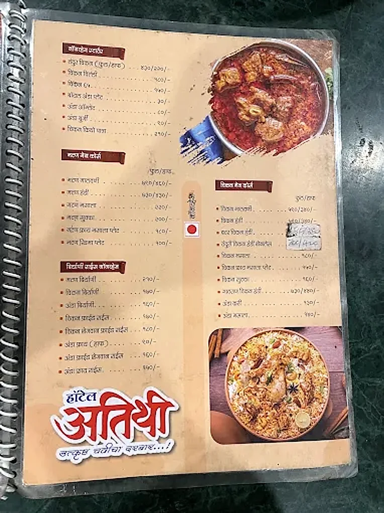 नॉनव्हेज मेनू — हॉटेल अतिथी मेनू कार्ड